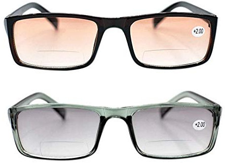 Fads & Fashions TN68 Any 2 Pairs MIXnMATCH Tinted Bifocal Multi Pupose Sunglasses & Sun Reading Glasses in Brown Black or Grey with 9 lens strengths (1 x Grey 1 x Brown, 1.50)