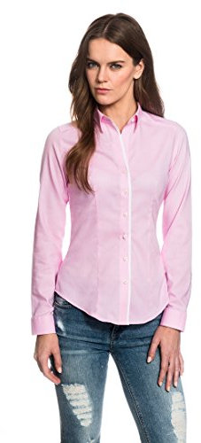 EMBRAER Camicia-Blusa Donna Elegante, Taglio Abbastanza Aderente/Modern-Fit, Oxford, Collo Classico, Manica-Lunga, in Tinta Unita - Facile da Stirare Rosa 38