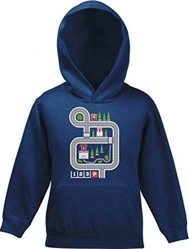 ShirtStreet Kinderteppich Straßenmotiv Kinder Hoodie Kapuzenpullover Mädchen Jungen Auto Spielteppich, Größe: 140,Navy