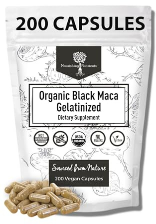 Organic Gelatinized Black Maca – 3X Stronger 200 Capsules for Men & Women, Natural Energy Supplement for Focus, Performance, Stamina & Endurance, Mood Enhancement and Stability, Mental Clarity 1000mg