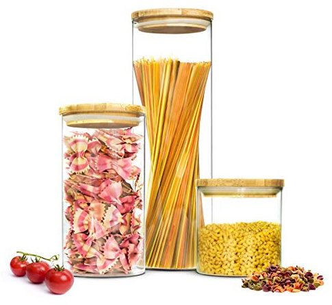Sendez® 3 Vorratsdosen 2,2 + 1,3 + 0,6 Liter mit Deckel Vorratsbehälter Vorratsdose Vorratsglas Vorratsgläser