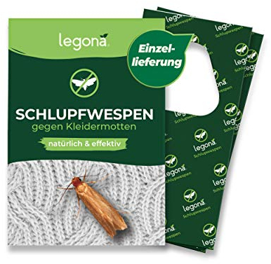 Legona® Schlupfwespen gegen Kleidermotten | 2 Karten à 1 Lieferung | Effektiv Kleider Motten bekämpfen | Alternativer Mottenschutz für Kleiderschrank, Mottenfalle Kleidermotten, Mottenspray