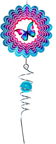 CIM Metall Windspiel – Mini Rainbow Butterfly Spiral - 125mm - leichtdrehendes Windmobile mit brillanten Farben- inklusive Aufhängung – attraktive Raum- Fenster und Garten-Dekoration