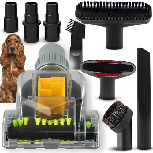Household Cleaning Kit Vacuum Cleaner Accessories & Air Driven Pet Upholstery Turbo Brush Vacuums Nozzle Tool Pet Attachment Swivel Head with 35mm to 32mm Vacuum Attachment Adapter for Shark Miele