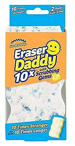 Scrub Daddy Eraser Daddy 10x, Schmutzradierer, Starker & Haltbarer Melamin Schwamm, Doppelseitige Zauberschwamm Schmutzradierer, Allzweckreinigungsschwämme für gestrichene Wände, Blau Doppelpackung