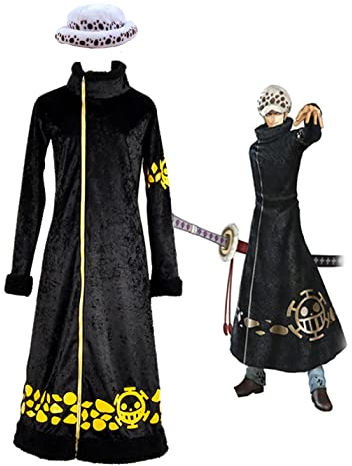 One Piece Trafalgar Law Cosplay Anime Kostüm Fleece Mantel mit Hut (Medium)