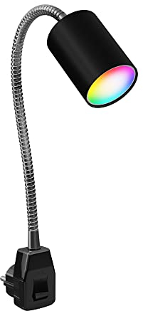 ledscom.de GU10 Steckdosenlampe WAIKA Schwanenhals, Schalter, schwarz inkl. Smart Home RGBW GU10 LED