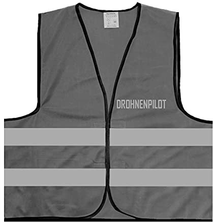 Mister Warnwesto Warnweste - Signalweste - Drohnenpilot - Warnweste mit reflektierendem Aufdruck - Größe XXL / 3XL, Grau