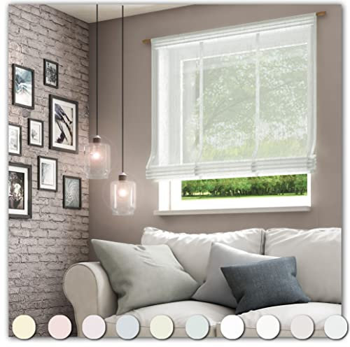 Neutex for you! Libre ECO Raffrollo mit Stangendurchzug, Vorhang, Gardine, Halbtransparent, 140 x 60 cm (H/B), 481826, Made in Europe, Oeko-Tex Standard 100, Creme