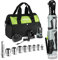 WORKPRO Electric Cordless Ratchet Wrench Set, 3/8 Cordless Ratchet with 7 Sockets, Extension Bar & Drive Adapter, 1H Fast Charger, 12V Powered Ratchet Wrench 55N.m, 2.0Ah Lithium-Ion Battery