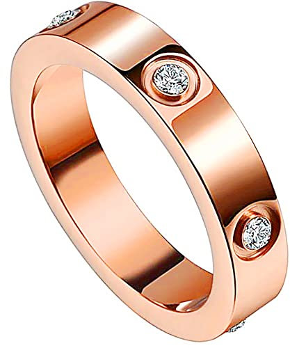 Gleamart Rose Gold Stainless Steel Love Friendship Ring Cubic Zirconia Promise Ring for Women