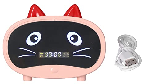 Altavoz Bluetooth, Pequeña Radio Reloj Despertador para Dormitorios, Alarma Doble, Pantalla LED, Bonito Diseño de Oreja de Gato Compatible con Tarjetas de Memoria Y Sonido USB, Radio FM,(rosa)