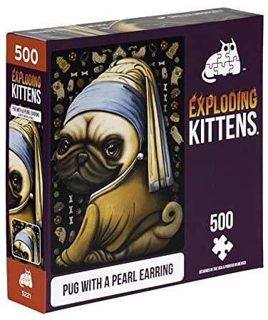 Pug with a Pearl Earring Jigsaw Puzzle by Exploding Kittens - 500 Pieces, Ideal for Adults, Teens, and Kids - A Funny and Artistic Dog-Themed Puzzle