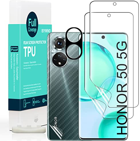 Ibywind Protection Écran compatible avec Honor 50 5G 6.57,Protection arrière Effet Fibre de Carbone,Compatible avec Lecteur d'empreintes digitales