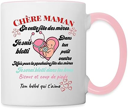 Spreadshirt Cadeau Future Maman Tasse Fête des Mères Enceinte Grossesse Bébé Mug Bicolore, taille unique, blanc/rose