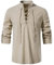 YAOHUOLE Mens Fashion Shirt Long Sleeve Mandarin Collar Laca Up V Neck Tops Khaki 2XL