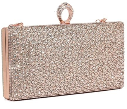 LeahWard Women's Diamante Top Handle Clutch Bag Bridal Party Wedding Evening Handbag (Rose Gold)