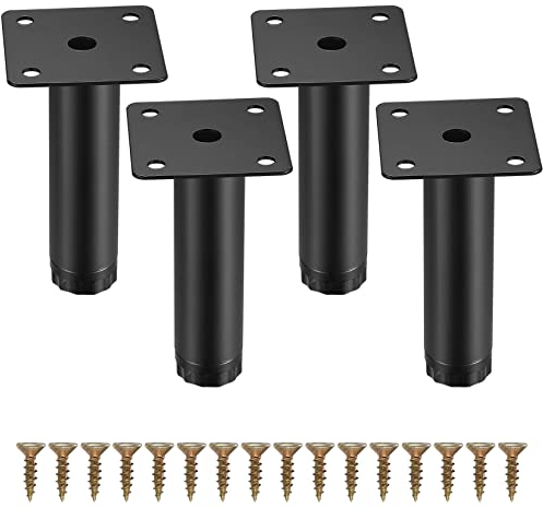 4 Pièces Pieds de Meuble, 10 cm/4 Pouces Pieds de Meubles Réglables, Pieds de Support en Fixation en Métal pour Meubles/Table/Chaise/Bureau/Cuisine/Armoire/Canapé