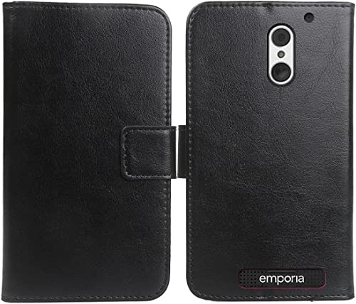 Cuson Schwarz Premium PU Leder Tasche Schutz Hülle Handy Case Wallet Cover Etui Ledertasche Für PEAQ PSP 400 / Emporia SUPEReasy 5
