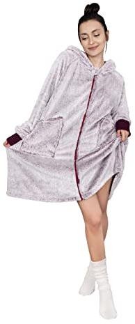 Gräfenstayn® Flauschige Hoodie Decke mit Ärmeln, Reißverschluss & Kapuze - Öko-Tex Standard 100 - tragbare Kuschel-Decke zum Anziehen - Kuschel-Pullover für Damen & Herren (S – M, Rot)
