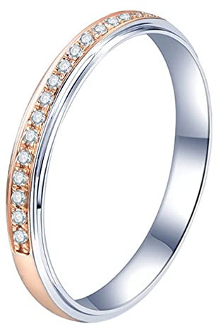 Homxi Ringe Damen,Eheringe 585 Rotgold Rund mit 0.1ct Diamant Ring Rosegold Größe 49 (15.6)