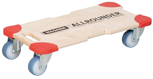 WAGNER Transportroller Transporthilfe 1335 I Schichtholz I 59 x 29 x 11 cm, Tragkraft 400 kg I Möbelroller& Schutzprotektoren I Umzugsroller Softrollen I Rollbrett mit Tragegriff I FSC® I Made in DE