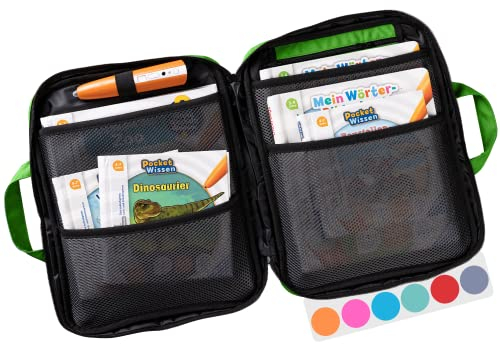 bunnyboo TipToi Tasche - [DAS ORIGINAL] - Platz für bis zu 8 Bücher - mit Einsatz für Tiptoi Stift, TipToi Kabel und Batteriefach - Tasche für TipToi Stift gehört in jedes Starterset TipToi (Grün)