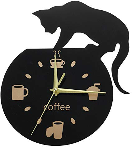 Gatuida Katzen-wanduhr Mit Kletterkatze Und Kaffeetassen- Leise Dekorative Uhr Für Küche Wohnzimmer Und Schlafzimmer Praktische Wanddekoration Für Katzenliebhaber