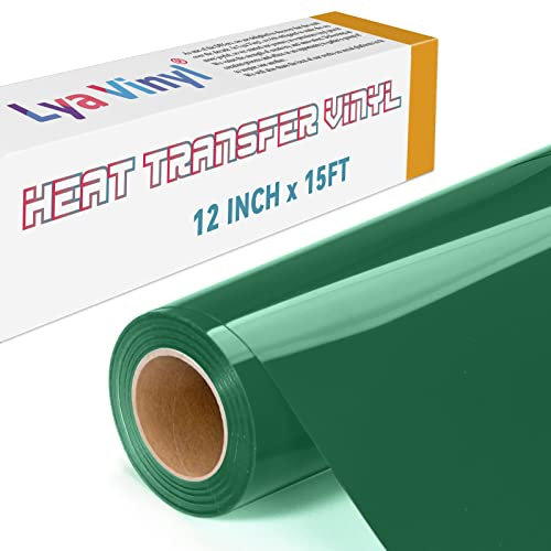 Lya Vinyl 15FT Heat Transfer Vinyl, Dark Green Iron on Vinyl Roll for Cricut, Silhouette Cameo, Dark Green HTV Vinyl for DIY Fabric, Clothes, Bags, and Other Textiles
