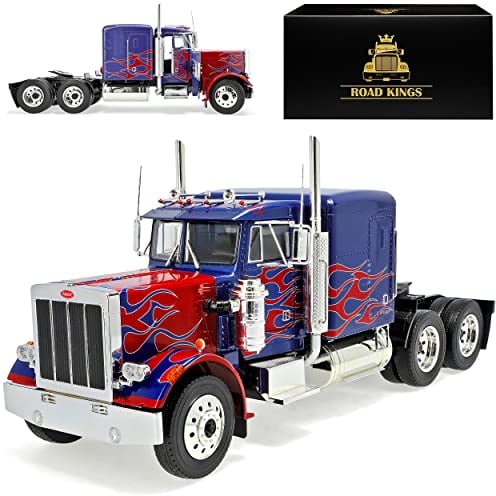 alles-meine.de GmbH Peterbilt 359 Violett mit Flamme 1967-1977 LKW USA Amerika limitiert 1 von 500 Stück 1/18 KK-Scale Road Kings Modell Auto mit individiuellem Wunschkennzeichen