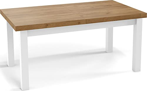 WFL GROUP Moderner Rechteckiger Ausziehbarer Esstisch - Platzsparend - Weißen Holzbeine - 200 bis 300 cm - Hergestellt in EU - 200 x 100 cm - Wotan Eiche