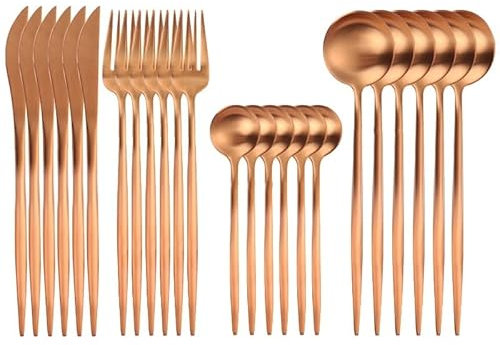 ZANHOG Ensemble de Vaisselle en Or 24 pièces Ensemble de Vaisselle en Acier Inoxydable Couteau Fourchette cuillère Ensemble de Couverts Ensemble de Couverts lumière (Couleur : Rose Gold)
