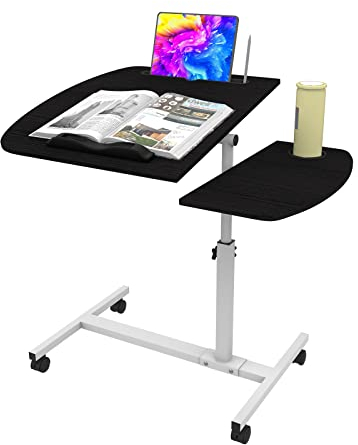 PIPIPOXER 60x40cm Escritorio con Ruedas, Mesa Ordenador con Bandas Antideslizantes, Ranura para Pad & Portavasos, Escritorio Móvil Regulable en Altura 61-95cm, Mesa Escritorio Móvil para Sofá, Negro