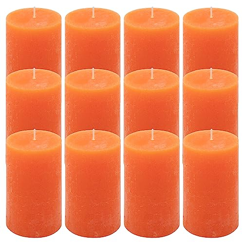 Rustik-Kerze Höhe 11,5 cm Ø 6,8 cm lange Brenndauer Rund-Kerze Säulenkerzen Kerzen-Deko Tafelkerzen Weihnachts-Kerzen Hochzeits-Deko (orange, 12)