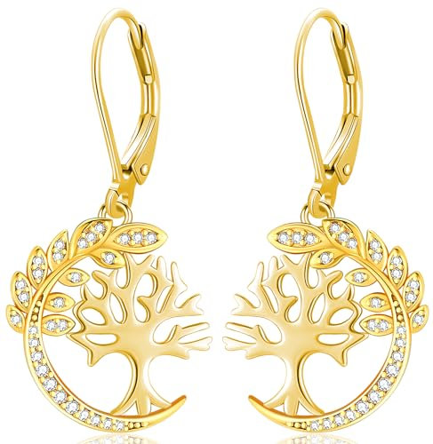 Boucle d'oreille arbre de vie or Boucles d'oreilles arbre de vie Argent Sterling 925 Boucles d'oreilles Femme arbre de vie avec Zircone Boucle d'oreille Pendante arbre de vie pour Femme