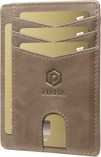 PIRNA Porte-Cartes de Crédit pour Homme en Cuir Ciré | Portefeuille Slim Fin | Protection RFID | Élégant et Minimaliste Beige Français