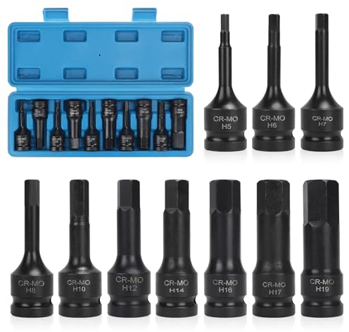 EFUTURETIME 10-tlg. Innen Sechskant Steckschlüssel Set 1/2, 5mm+6mm+7mm+8mm+10mm+12mm+14mm+16mm+17mm+19mm Nuss Satz mit Kasten für Innensechskant Schrauben