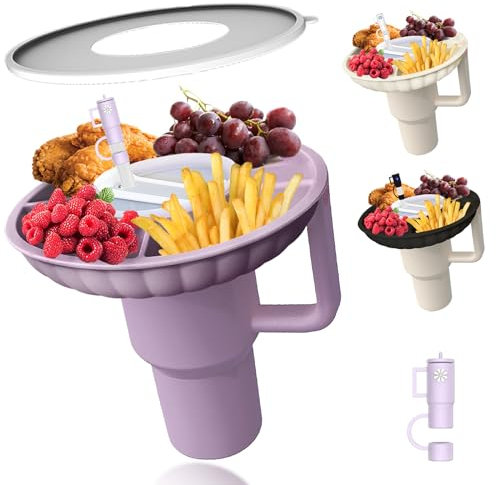 Snack Bowl for Stanley Cup, Silicone Snack Tray with Lid, Compatible with Stanley Cup 40 oz,with Lid and Straw Tips Lids, Stanley Cup Accessories for Car Cup Holder, Home, party,Snack Bowl Purple