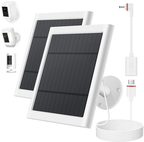 Lot de 2 panneaux solaires pour caméra Ring - Chargeur solaire de 4 W - Compatible avec Spotlight et batterie de caméra extérieure - Câble de 3 m de long avec adaptateur USB-C vers Ring Barrel