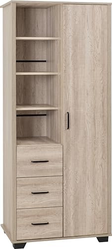 Seconique Oliver 1 Door 3 Drawer Open Shelf Wardrobe in Light Oak Effect