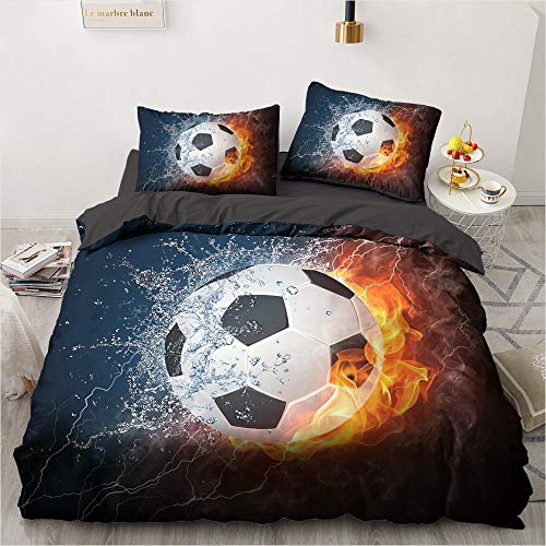 YASMENG Bettwäsche Fussball 135x200 Jungen Flamme Wasser Orange Fußball Bettwäsche Weich Mikrofaser Fussball Bettwäsche 2teilig für Jugendliche Geschenke mit Reißverschluss und 80x80 cm Kissenbezug