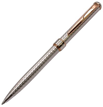 Grifos - Kugelschreiber aus massivem Silber 925 - Gerstenkornmuster - Akzente mit Rotgoldplattierung - Wahres Kunsthandwerksjuwel - Hergestellt in Italien