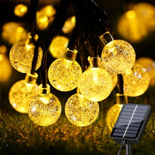 FOMYHEARD Guirnalda Solar 11M 60 LED 8 Modos, Luces Exterior Jardín IP65 Impermeable, Para Boda, Fiesta, Patio, Balcón Decoración - Blanco Cálido
