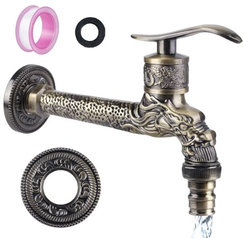 WIYETY Vintage Wasserhahn Garten Antik: Wasserhahn Garten Antik mit Dekorativem Bezug und Rohstoffgürtel, In der Wand Drache Geschnitzt Wasserhahn Antik Wasserhahn für Zuhause Küche Badezimmer