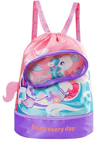 SilverChry Zaino da Nuoto Bambini, Borsa Impermeabile Piscina Bambini, Sacca Piscina Bambino, Zaino Piscina Bambini con Portascarpe, Borsa Nuoto Separazione con Coulisse Umido e Secco (rosa)