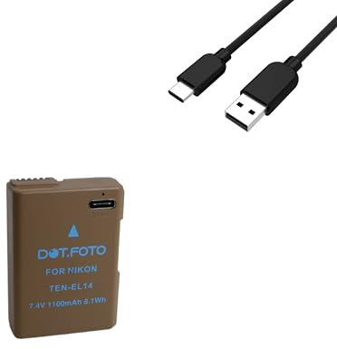 Dot.Foto EN-EL14, EN-EL14a Premium 7.2v / 1100mAh USB-C Batterie Rechargeable pour Nikon DF D3100 D3200 D3300 D3400 D3500 D5100 D5200 D5300 D5500 D5600 Coolpix P7000 P7100 P7700 P7800