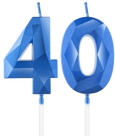 Königsblaue Kerzen zum 40th Geburtstag, 3D blaue Zahl 40 Kerze für Kuchen, Frauen Männer 40th Geburtstag Dekorationen, blaue Kuchendekorationen, blaue Kerze Kuchen für Geburtstagsfeier Hochzeitstag