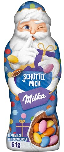 Milka Schüttel Mich Weihnachtsmann Alpenmilch 1 x 61g I Schoko Weihnachtsmann I Weihnachtsschokolade aus 100% Alpenmilch gefüllt mit Kakaolinsen