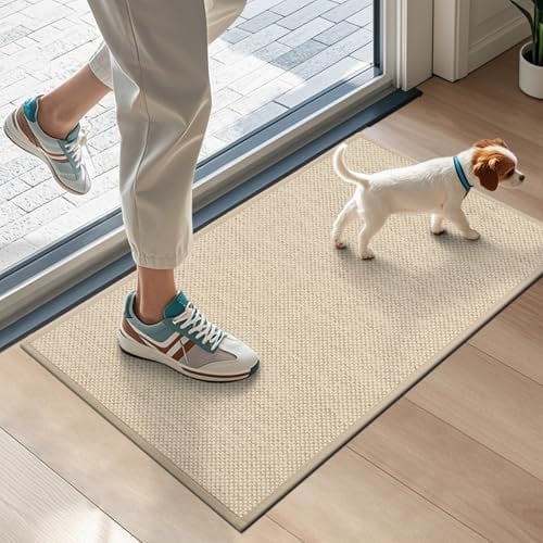 LEKEEPGO Fussmatte Innen 43 x 75 cm, rutschfest Fußmatte, waschbar Schmutzfangmatte, Dünn Türmatte Saugstarke Eingangsteppich, Sauberlaufmatte, Eingangsmatte für Innenbereich, Khaki