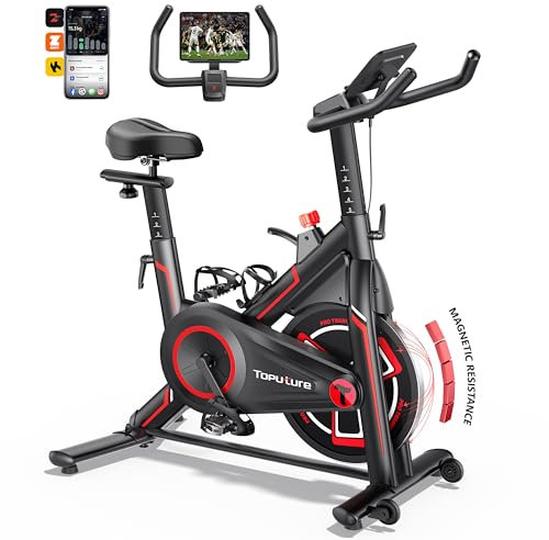 Toputure Exercise Bike with APP, Magnetic Resistance Spin Bike, Indoor Cycling Exercise Bikes for Home Gym Use, Ultra-Quiet Fitness Stationary Bike with LCD Display, 15KG Flywheel, 330LBS Capacity